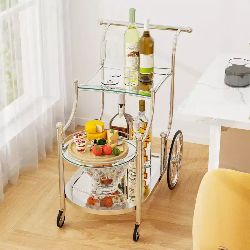 Carrello da Bar Costway a 3 Livelli su Ruote con Ripiani a Specchio per Cucina