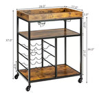 Costway Carrello da Cucina a 3 Livelli con Rotelle e Portabottiglie