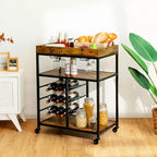 Costway Carrello da Cucina a 3 Livelli con Rotelle e Portabottiglie