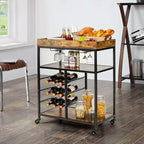 Costway Carrello da Cucina a 3 Livelli con Rotelle e Portabottiglie