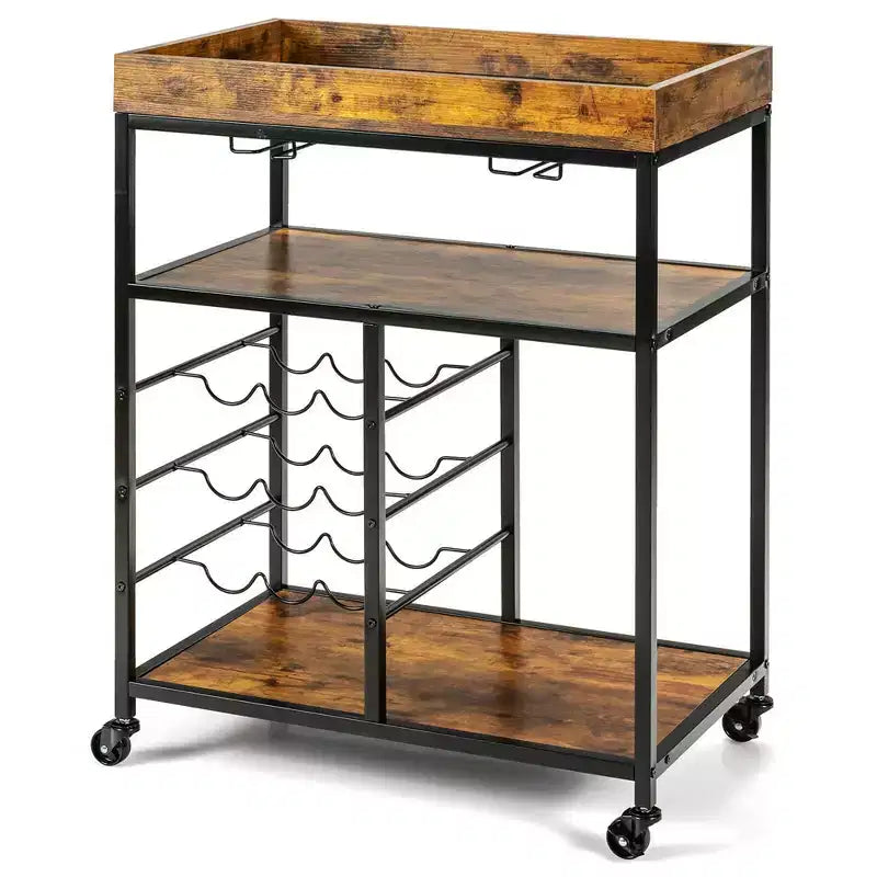 Costway Carrello da Cucina a 3 Livelli con Rotelle e Portabottiglie