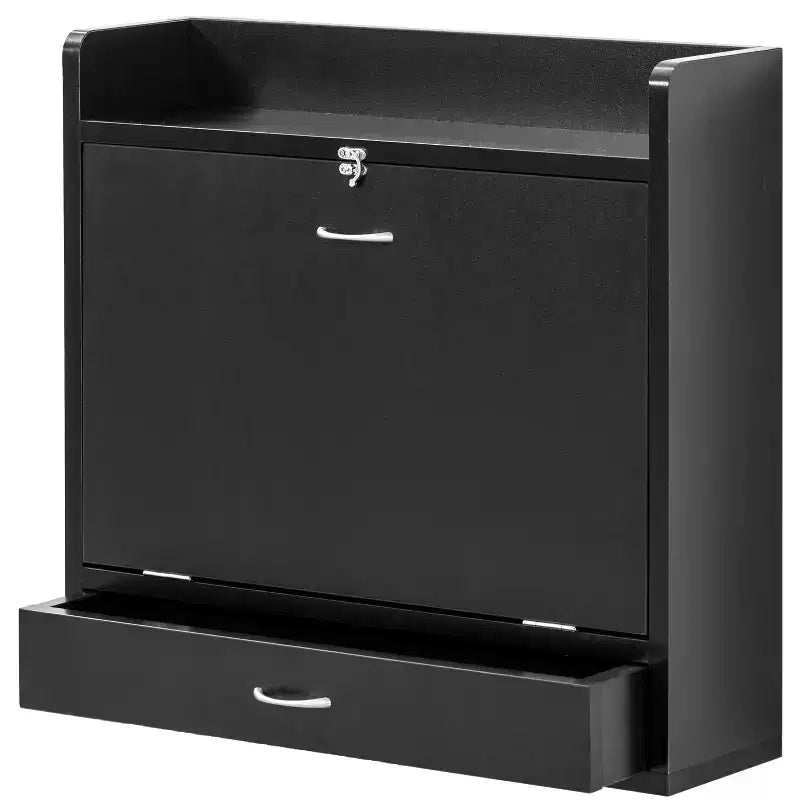 Scrivania pieghevole Basicwise da parete per laptop, scrittura, computer o trucco con ripiani e cassetto