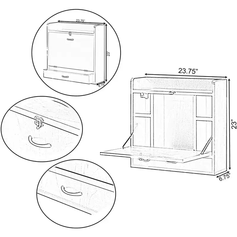 Scrivania pieghevole Basicwise da parete per laptop, scrittura, computer o trucco con ripiani e cassetto