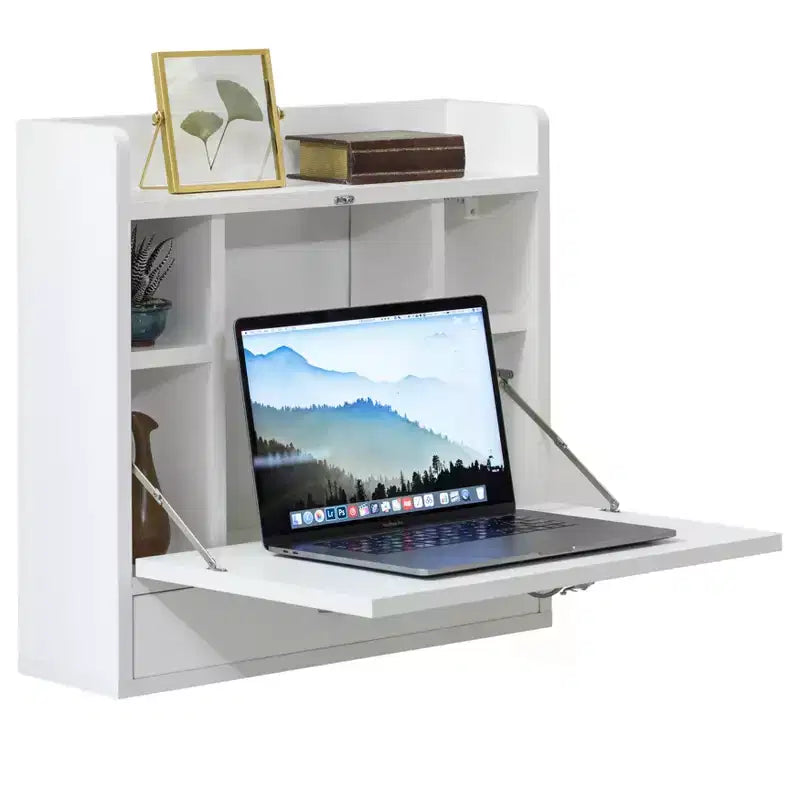 Scrivania pieghevole Basicwise da parete per laptop, scrittura, computer o trucco con ripiani e cassetto