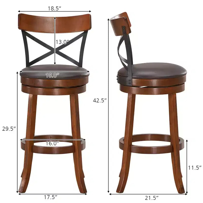Costway Set di 4 Sgabelli Girevoli da Bar da 75 cm, Sedie da Pranzo con Gambe in Legno di Caucciù