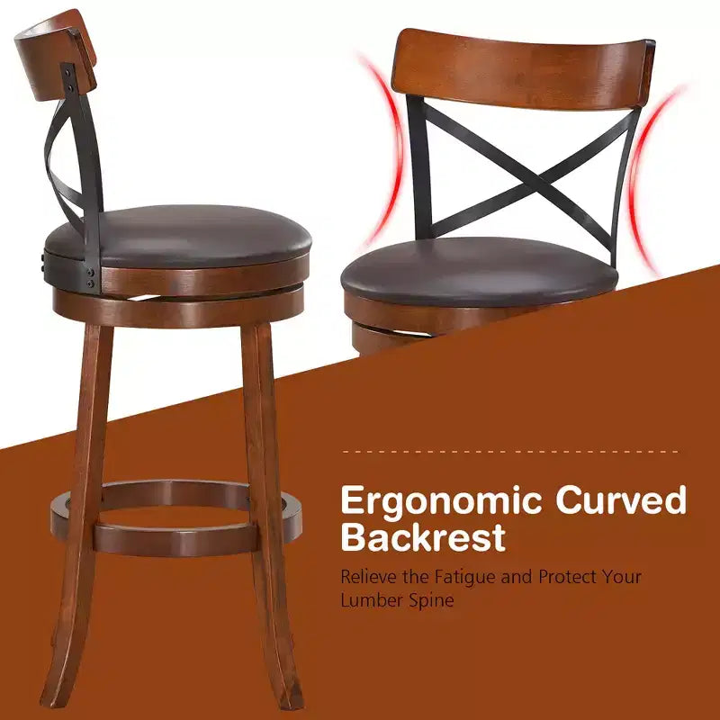 Costway Set di 4 Sgabelli Girevoli da Bar da 75 cm, Sedie da Pranzo con Gambe in Legno di Caucciù