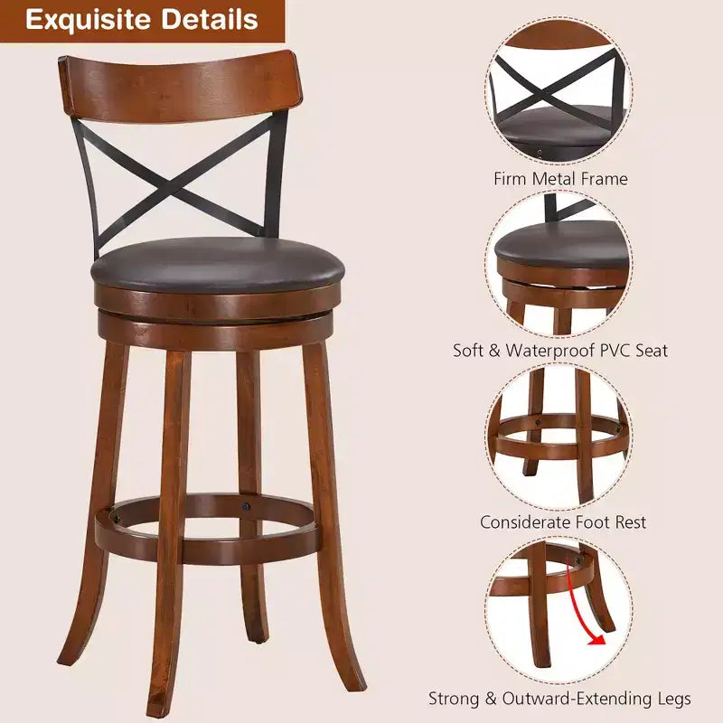 Costway Set di 2 Sgabelli da Bar Girevoli da 75 cm, Sedie da Bar con Gambe in Legno di Caucciù