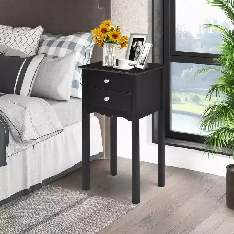 Costway Set 2 comodini tavolino d'appoggio tavolino da salotto con 2 cassetti nero