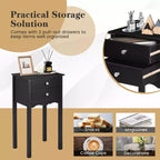 Costway Set 2 comodini tavolino d'appoggio tavolino da salotto con 2 cassetti nero