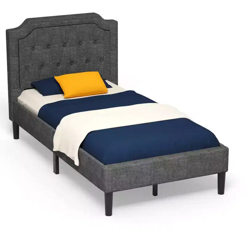 Costway Base Letto Matrimoniale Imbottita con Testiera in Lino e Rete a Doghe, Grigio