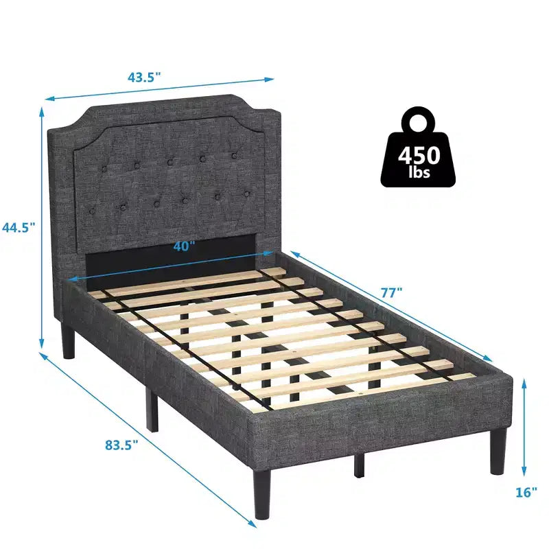 Costway Base Letto Matrimoniale Imbottita con Testiera in Lino e Rete a Doghe, Grigio