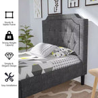 Costway Base Letto Matrimoniale Imbottita con Testiera in Lino e Rete a Doghe, Grigio