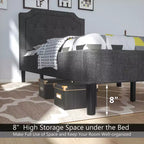 Costway Base Letto Matrimoniale Imbottita con Testiera in Lino e Rete a Doghe, Grigio