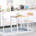 HOMCOM Set da 3 Pezzi Tavolo Quadrato da Pranzo in Legno con 1 Tavolo e 2 Sedie e Robusto Telaio in Metallo per Piccoli Spazi, Bianco