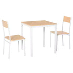 HOMCOM Set da 3 Pezzi Tavolo Quadrato da Pranzo in Legno con 1 Tavolo e 2 Sedie e Robusto Telaio in Metallo per Piccoli Spazi, Bianco