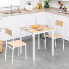 HOMCOM Set da 3 Pezzi Tavolo Quadrato da Pranzo in Legno con 1 Tavolo e 2 Sedie e Robusto Telaio in Metallo per Piccoli Spazi, Bianco