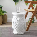 JONATHAN Y Groovy Owl 17.5 Sgabello da Giardino/Tavolino d'Appoggio in Ceramica, Bianco
