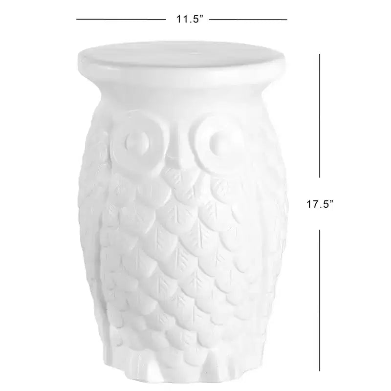 JONATHAN Y Groovy Owl 17.5 Sgabello da Giardino/Tavolino d'Appoggio in Ceramica, Bianco