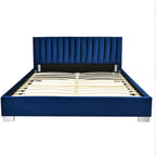 Struttura letto imbottita Costway, dimensioni Full, letto a piattaforma moderno con testiera verticale a canali, non necessita di rete a molle, colore Blu Navy/Grigio