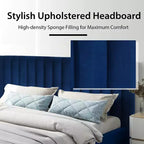 Struttura letto imbottita Costway, dimensioni Full, letto a piattaforma moderno con testiera verticale a canali, non necessita di rete a molle, colore Blu Navy/Grigio