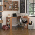 HOMCOM Scrivania da Ufficio Girevole a 360° a L ad Angolo per Computer con Scaffali Contenitori, Scrivania da Lavoro
