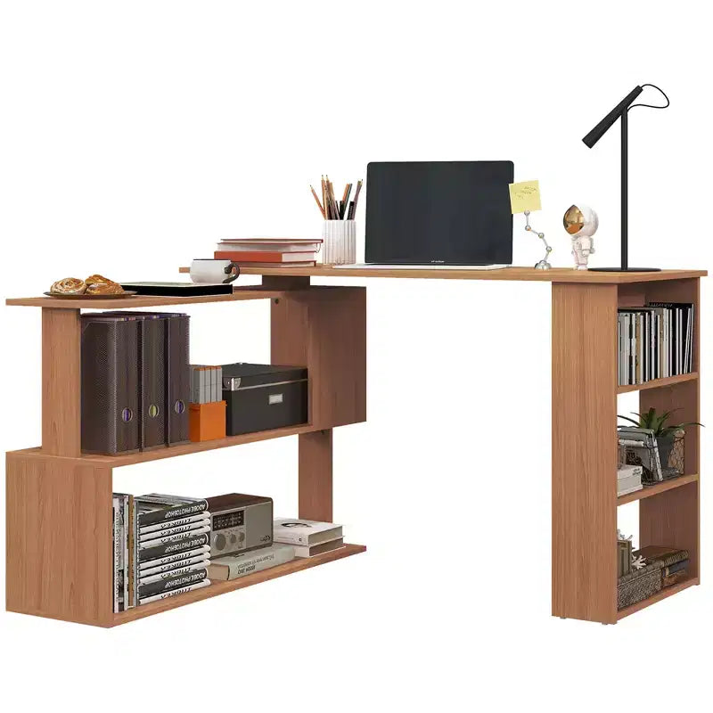HOMCOM Scrivania da Ufficio Girevole a 360° a L ad Angolo per Computer con Scaffali Contenitori, Scrivania da Lavoro