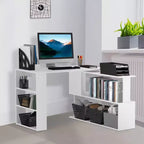 HOMCOM Scrivania da Ufficio Girevole a 360° a L ad Angolo per Computer con Scaffali Contenitori, Scrivania da Lavoro