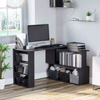 HOMCOM Scrivania da Ufficio Girevole a 360° a L ad Angolo per Computer con Scaffali Contenitori, Scrivania da Lavoro