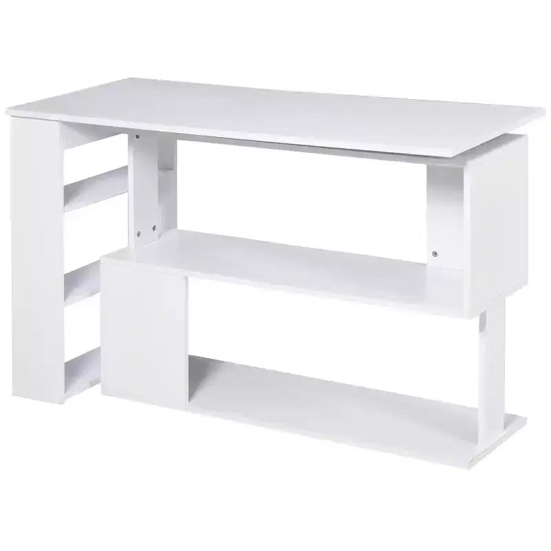 HOMCOM Scrivania da Ufficio Girevole a 360° a L ad Angolo per Computer con Scaffali Contenitori, Scrivania da Lavoro