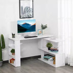 HOMCOM Scrivania da Ufficio Girevole a 360° a L ad Angolo per Computer con Scaffali Contenitori, Scrivania da Lavoro