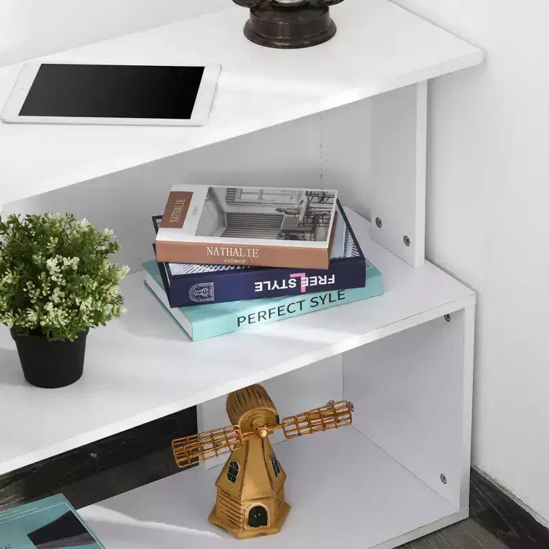 HOMCOM Scrivania da Ufficio Girevole a 360° a L ad Angolo per Computer con Scaffali Contenitori, Scrivania da Lavoro