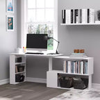 HOMCOM Scrivania da Ufficio Girevole a 360° a L ad Angolo per Computer con Scaffali Contenitori, Scrivania da Lavoro
