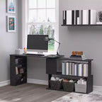HOMCOM Scrivania da Ufficio Girevole a 360° a L ad Angolo per Computer con Scaffali Contenitori, Scrivania da Lavoro