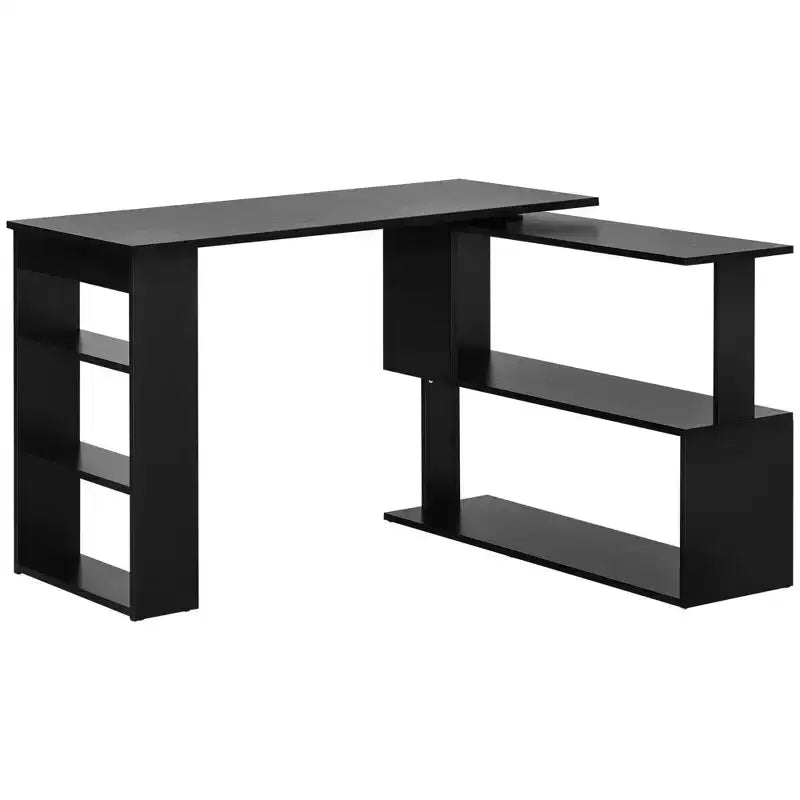 HOMCOM Scrivania da Ufficio Girevole a 360° a L ad Angolo per Computer con Scaffali Contenitori, Scrivania da Lavoro