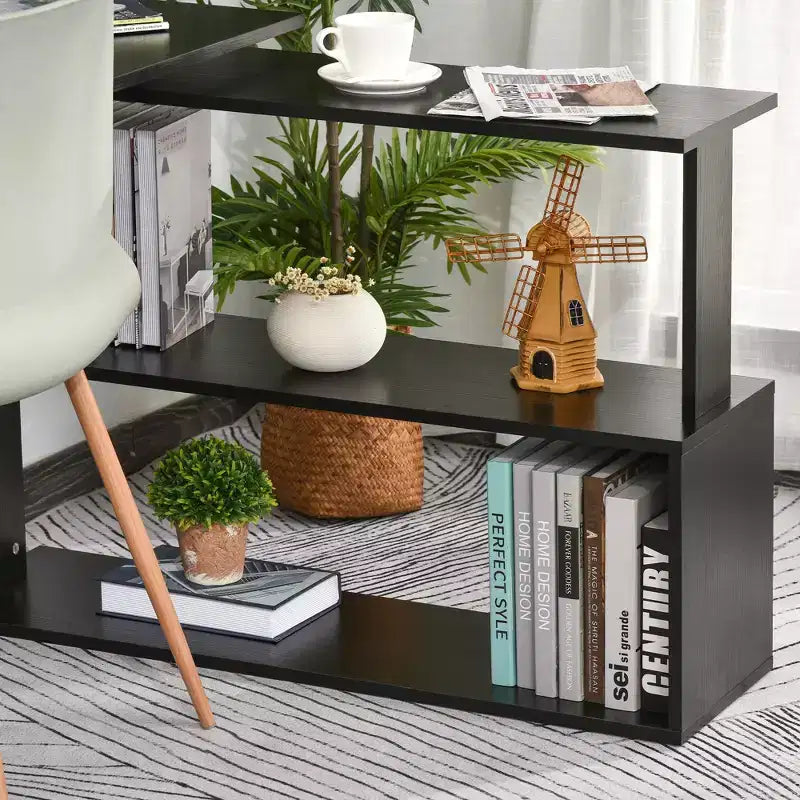 HOMCOM Scrivania da Ufficio Girevole a 360° a L ad Angolo per Computer con Scaffali Contenitori, Scrivania da Lavoro
