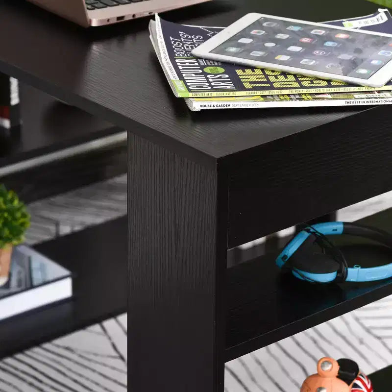HOMCOM Scrivania da Ufficio Girevole a 360° a L ad Angolo per Computer con Scaffali Contenitori, Scrivania da Lavoro