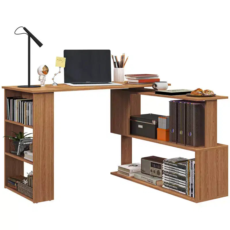 HOMCOM Scrivania da Ufficio Girevole a 360° a L ad Angolo per Computer con Scaffali Contenitori, Scrivania da Lavoro