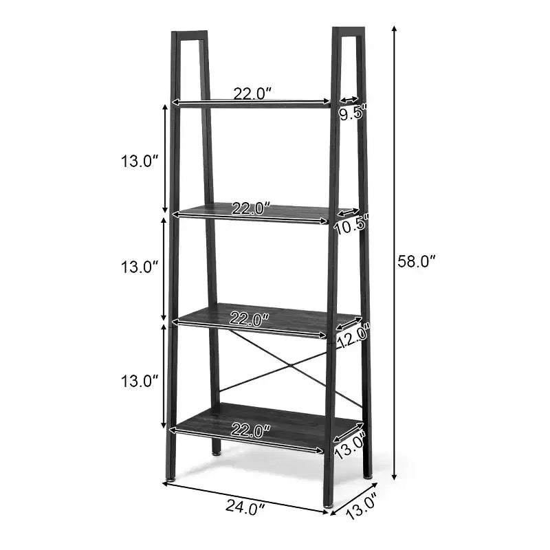Scaffale a Scala a 4 Livelli in Legno Costway, Libreria a Scala, Scaffale Espositivo