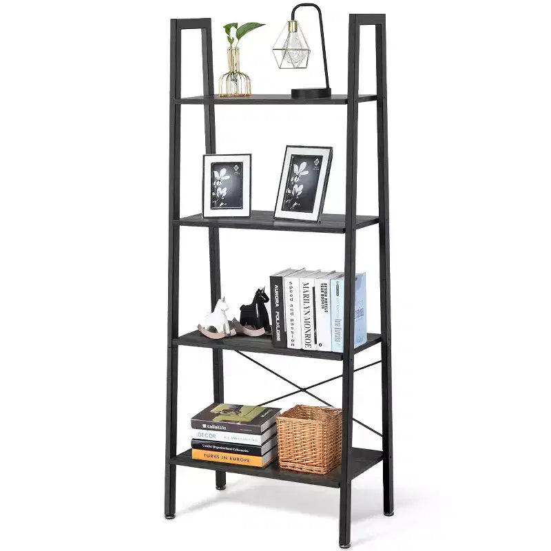 Scaffale a Scala a 4 Livelli in Legno Costway, Libreria a Scala, Scaffale Espositivo