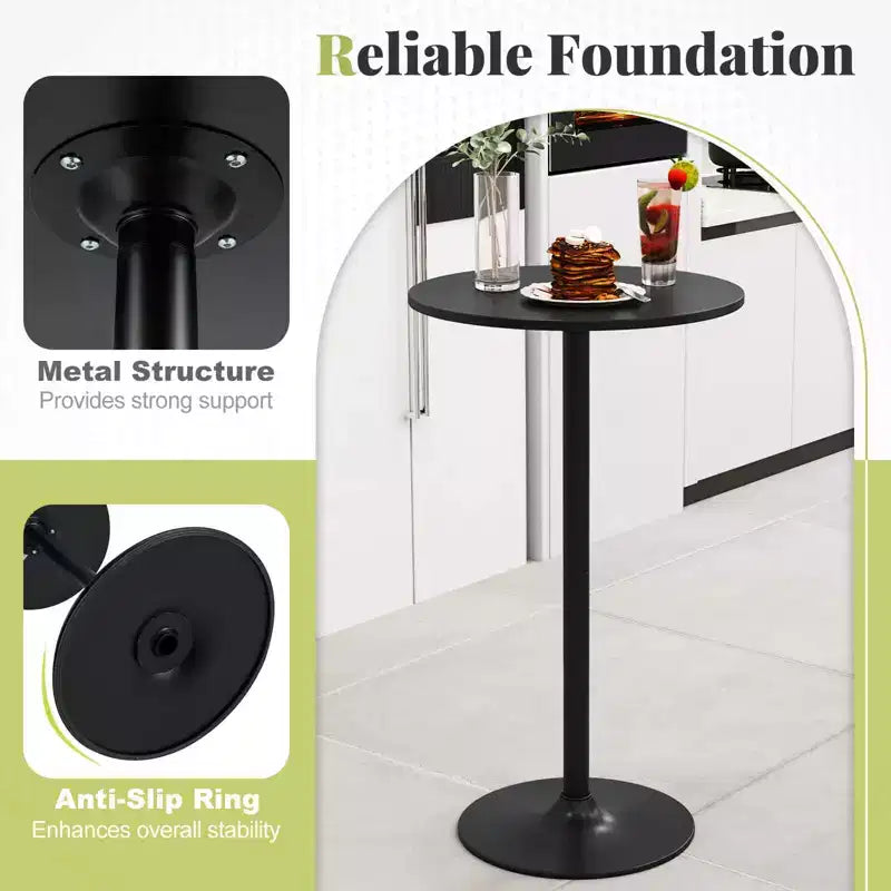 Tavolo da pub rotondo Costway, 4 pz, tavolino da bistrò bar cocktail da 24" con base in metallo, nero