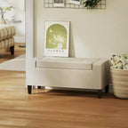 Panca Pouf Contenitore in Lino HOMCOM con Coperchio Sollevabile, Pouf Rettangolare Trapuntato per Soggiorno, Ingresso o Camera da Letto, Beige