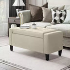 Panca Pouf Contenitore in Lino HOMCOM con Coperchio Sollevabile, Pouf Rettangolare Trapuntato per Soggiorno, Ingresso o Camera da Letto, Beige