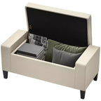Panca Pouf Contenitore in Lino HOMCOM con Coperchio Sollevabile, Pouf Rettangolare Trapuntato per Soggiorno, Ingresso o Camera da Letto, Beige