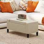 Panca Pouf Contenitore in Lino HOMCOM con Coperchio Sollevabile, Pouf Rettangolare Trapuntato per Soggiorno, Ingresso o Camera da Letto, Beige