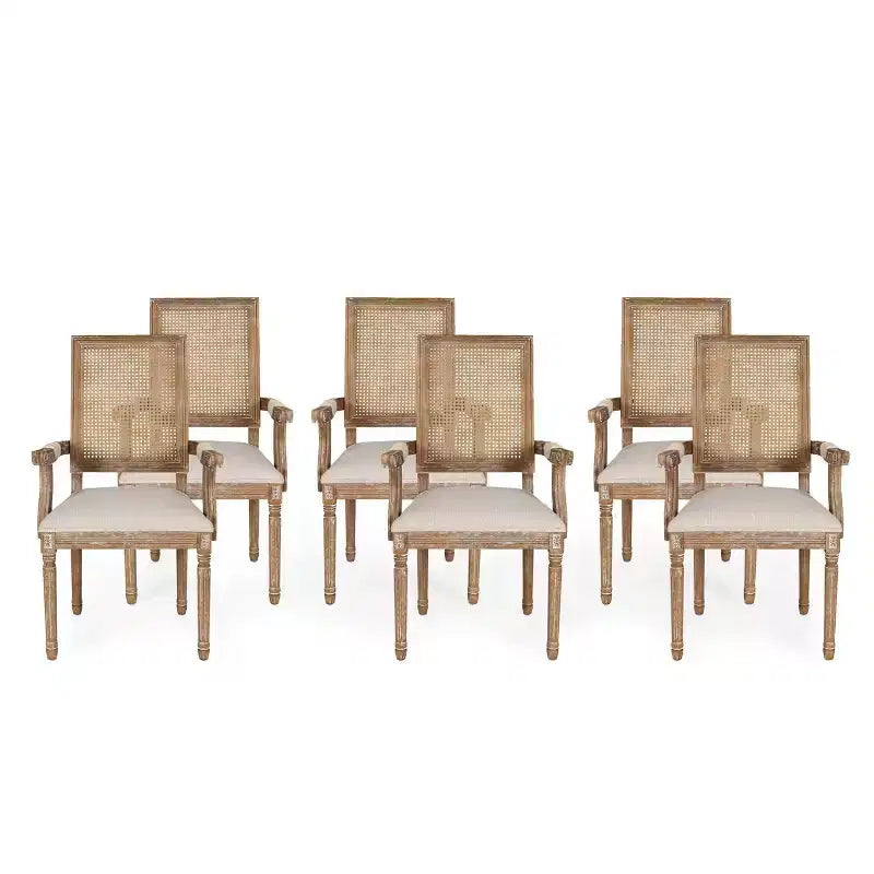 Set di 6 sedie da pranzo imbottite in legno e canna Maria French Country - Christopher Knight Home