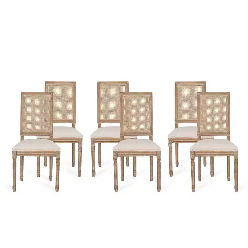 Set di 6 sedie da pranzo imbottite in legno e canna Regina French Country - Christopher Knight Home