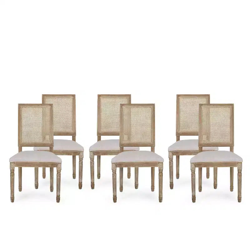 Set di 6 sedie da pranzo imbottite in legno e canna Regina French Country - Christopher Knight Home