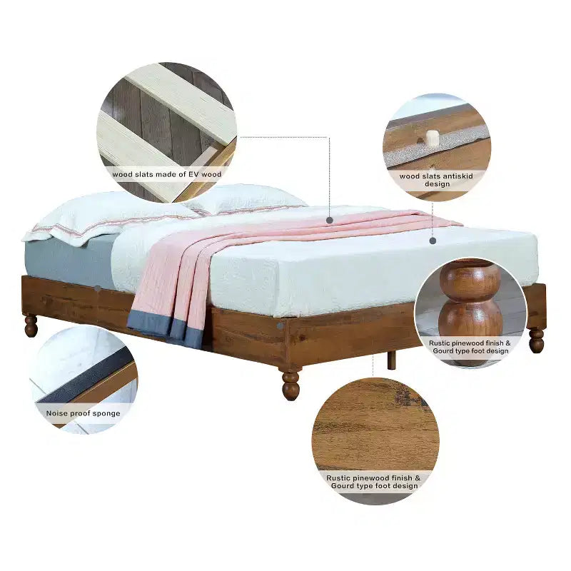 MUSEHOMEINC Base Letto a Piattaforma da 12 Pollici in Legno Massello di Pino con Doghe in Legno, King Size