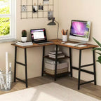 Scrivania angolare a L Costway con mensole, colore nero/marrone rustico