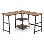 Scrivania angolare a L Costway con mensole, colore nero/marrone rustico